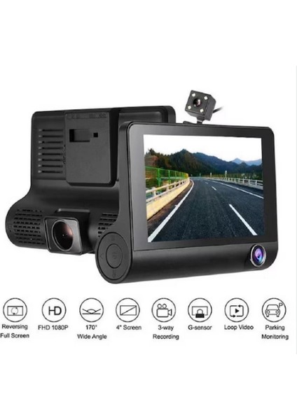 Araç Içi Kamera Gece Görüşlü 3 Kameralı 4 Inç 1080P Yol Kayıt Kamerası Geri Vites fırsatları
