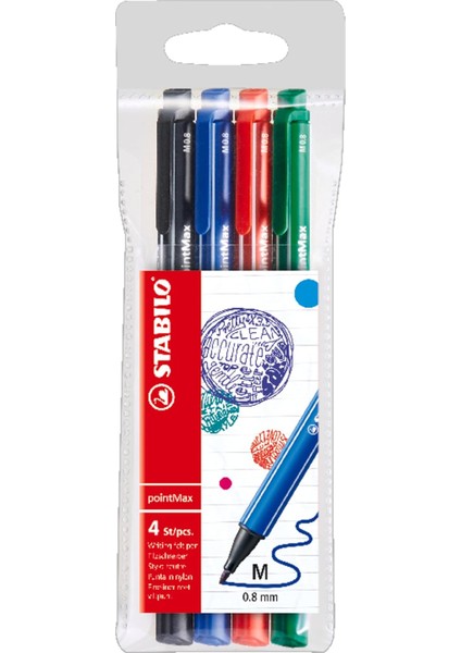 Pointmax - Keçe Uçlu Kalem - 4'lü Paket - Çeşitli Renkler