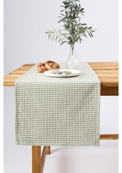 | Keten Piti Kareli Runner - Piknik Örtüsü 40 x 150 cm (Haki)