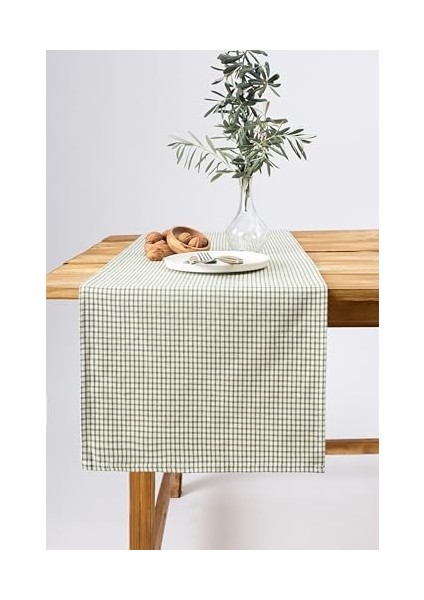 | Keten Piti Kareli Runner - Piknik Örtüsü 40 x 150 cm (Haki)