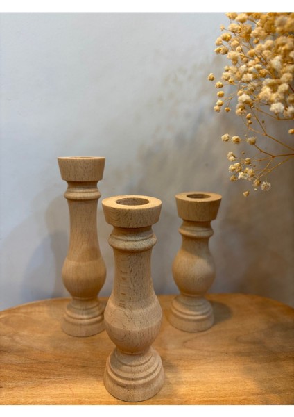 Ahşap 3'lü Mumluk Takımı, Doğal Renk, Şık ve Kullanışlı Dekor Ürünü