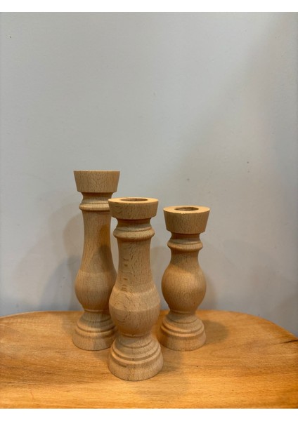 Ahşap 3'lü Mumluk Takımı, Doğal Renk, Şık ve Kullanışlı Dekor Ürünü fiyatları