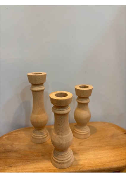 Ahşap 3'lü Mumluk Takımı, Doğal Renk, Şık ve Kullanışlı Dekor Ürünü modelleri