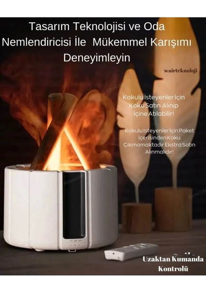 250 ml Alev Görüntülü Bonfire Oda Nemlendirici Şık Tasarım Uzaktan Kumanda Kontrollü Beyaz fiyatları