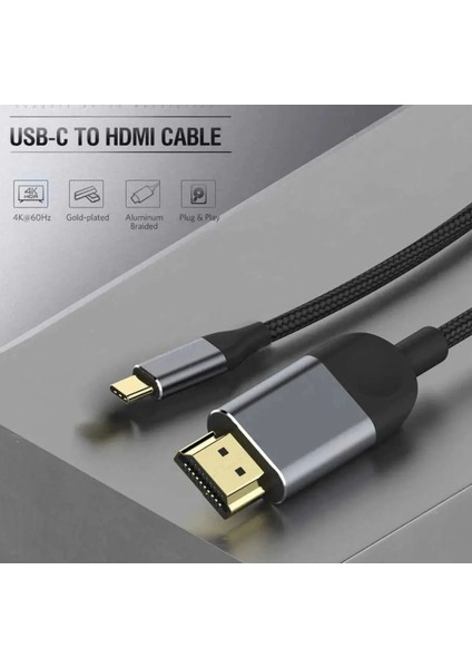 3 Metre 8 Gbps Hız 4k/30 Hz Type C To Hdmı Çevirici Dönüştürücü Tv Telefon Pc Hasır Bağlantı Kablosu