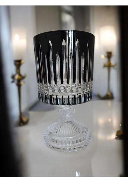 Şeffaf Kristal Cam Kesme Siyah Ayaklı Mumluk ve Vazo Seti fiyatları