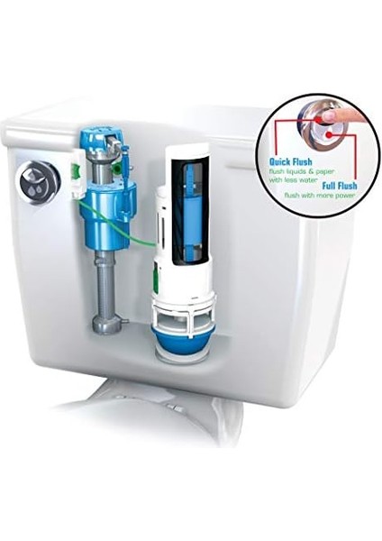 HYR460 Hydroright Hyrdroright Evrensel Su Tasarruflu Tuvalet Tamir Takımı, Çift Yıkama Valfi, Push Btton Kolu, Beyaz