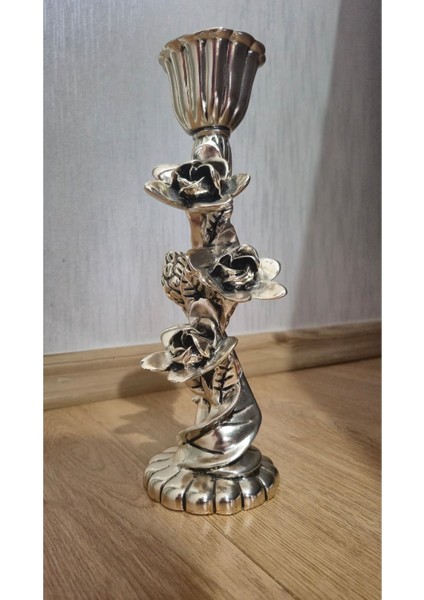 Gümüş Kaplama Çiçekli Zarif Mumluk ve Dekoratif Obje Gri Renk fiyatları