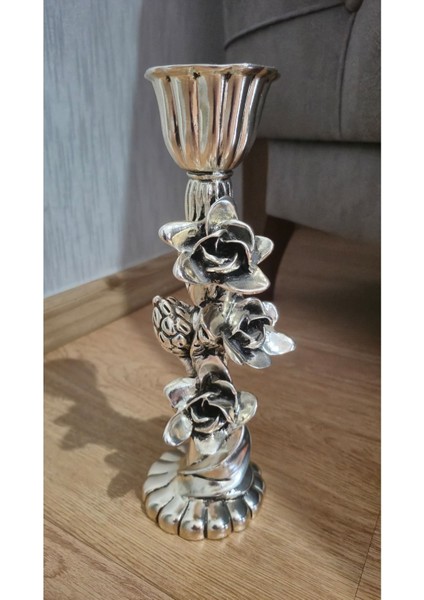 Gümüş Kaplama Çiçekli Zarif Mumluk ve Dekoratif Obje Gri Renk fırsatları