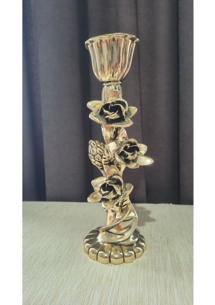 Gümüş Kaplama Çiçekli Zarif Mumluk ve Dekoratif Obje Gri Renk