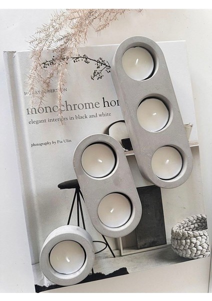 3'lü Beton Mumluk Seti, Şık ve Modern Dekorasyon Aksesuarı