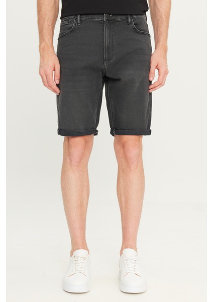 Slim Fit Dar Kesim Yüksek Bel Koyu Antrasit Pamuklu Esnek Şort modelleri