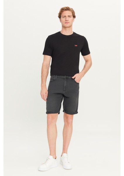 Slim Fit Dar Kesim Yüksek Bel Koyu Antrasit Pamuklu Esnek Şort