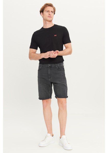 Slim Fit Dar Kesim Yüksek Bel Koyu Antrasit Pamuklu Esnek Şort fiyatları