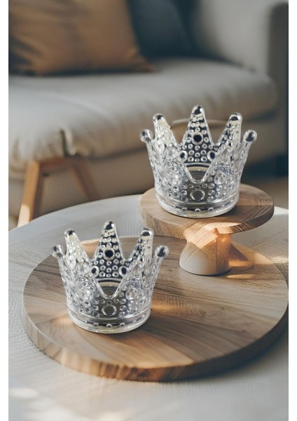 2'li Şeffaf Kristal Taç Mumluk ve Küllük Seti, Şık ve Zarif Tasarım modelleri