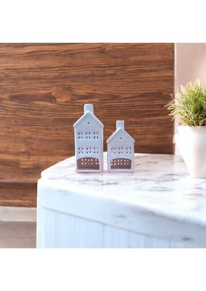 2'li Beyaz Ev Figürlü Şık Dekoratif Mumluk Takımı modelleri