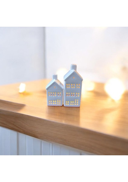 2'li Beyaz Ev Figürlü Şık Dekoratif Mumluk Takımı fırsatları