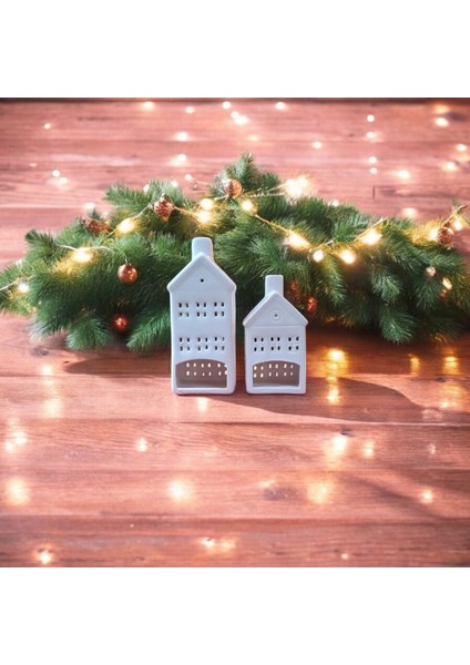 2'li Beyaz Ev Figürlü Şık Dekoratif Mumluk Takımı indirimleri