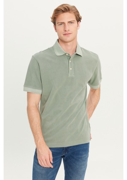 %100 Pamuk Regular Fit Normal Kesim Haki Polo Yaka Tişört