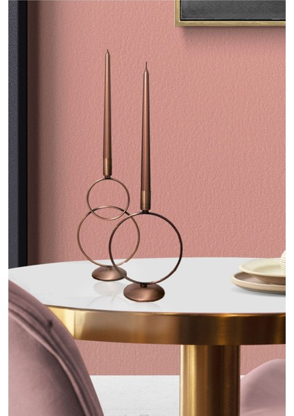 Ikili Bronz Kardan Adam Şamdan, Dekoratif ve Şık Hediye, 28 Cm, Paslanmaz Demir