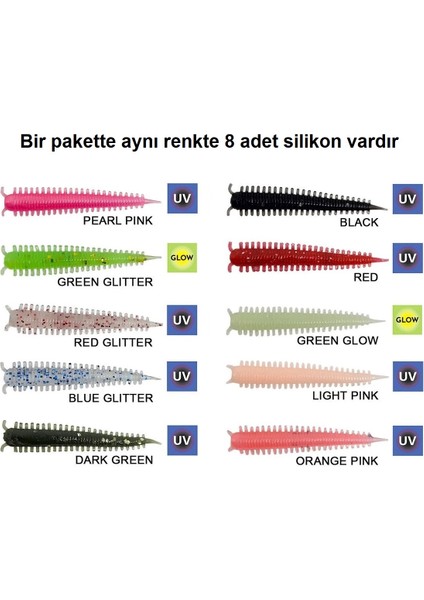 Zombie Worm Lrf Silikonu 4cm (8'li Paket) Yaban Mersini Kokulu Iğnesiz