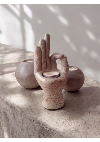 El Yapımı Beton Tealight Şamdan, Gri Renkli, Zarif ve Modern Tasarım