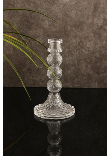 Şeffaf Cam Büyük Dekoratif Mumluk, Şamdan, Kristal Görünümlü, Şık ve Zarif Tasarım