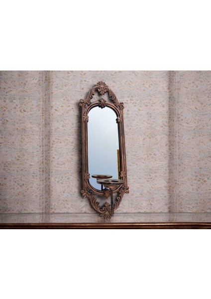 Şık Niş Dikdörtgen Aynalı Polyester Mumluk Takımı, Bakır Eskitme Tarzında modelleri