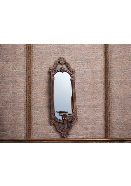 Şık Niş Dikdörtgen Aynalı Polyester Mumluk Takımı, Bakır Eskitme Tarzında fırsatları