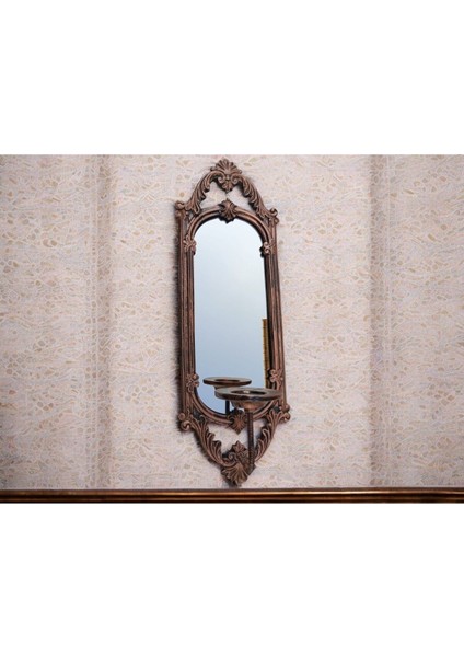 Şık Niş Dikdörtgen Aynalı Polyester Mumluk Takımı, Bakır Eskitme Tarzında indirimleri