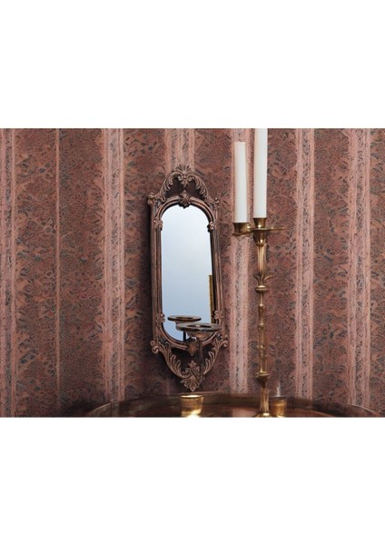 Şık Niş Dikdörtgen Aynalı Polyester Mumluk Takımı, Bakır Eskitme Tarzında