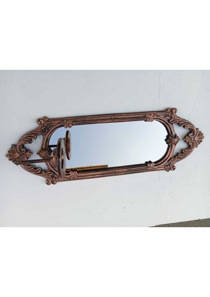 Şık Niş Dikdörtgen Aynalı Polyester Mumluk Takımı, Bakır Eskitme Tarzında