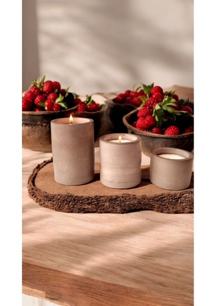 El Yapımı Beton 3'lü Silindir Tealight Mumluk Şamdan, Şık ve Modern Dekor.