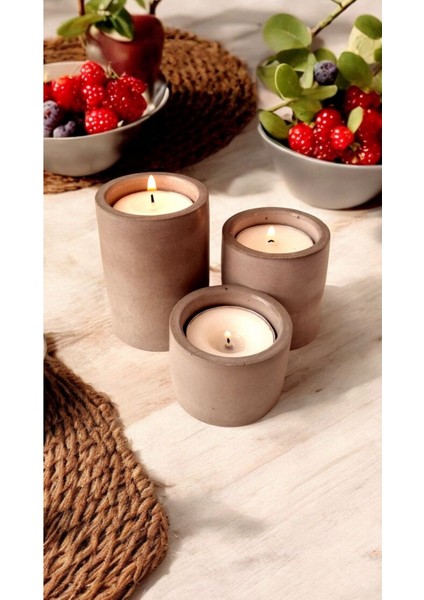 El Yapımı Beton 3'lü Silindir Tealight Mumluk Şamdan, Şık ve Modern Dekor. fiyatları