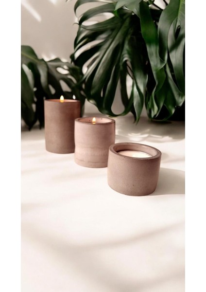 El Yapımı Beton 3'lü Silindir Tealight Mumluk Şamdan, Şık ve Modern Dekor. fırsatları