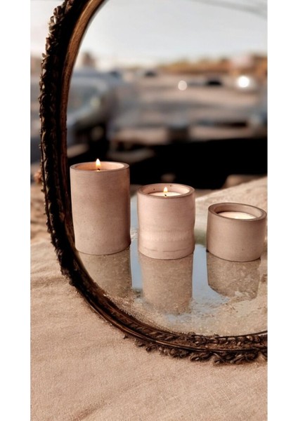 El Yapımı Beton 3'lü Silindir Tealight Mumluk Şamdan, Şık ve Modern Dekor. indirimleri