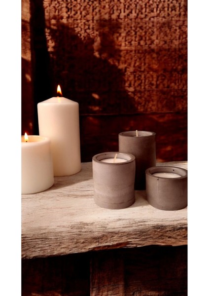 El Yapımı Beton 3'lü Silindir Tealight Mumluk Şamdan, Şık ve Modern Dekor.