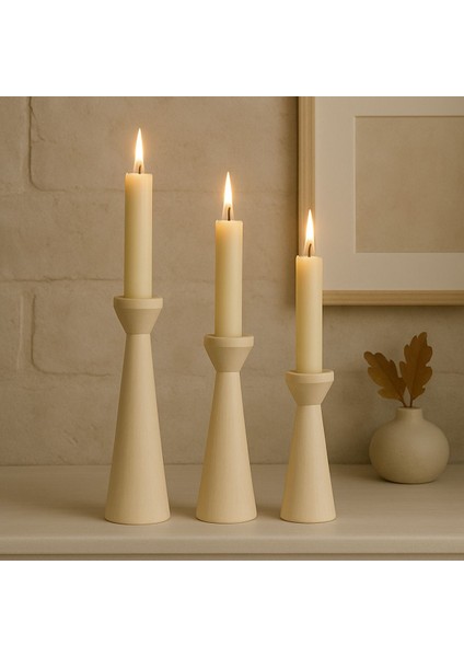 El Yapımı Doğal Ahşap Şamdan Seti, Rustik Dekor, 3'lü, Farklı Boyutlar fiyatları