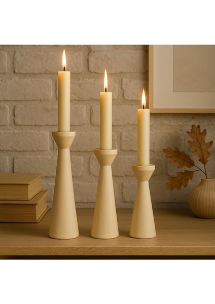 El Yapımı Doğal Ahşap Şamdan Seti, Rustik Dekor, 3'lü, Farklı Boyutlar modelleri