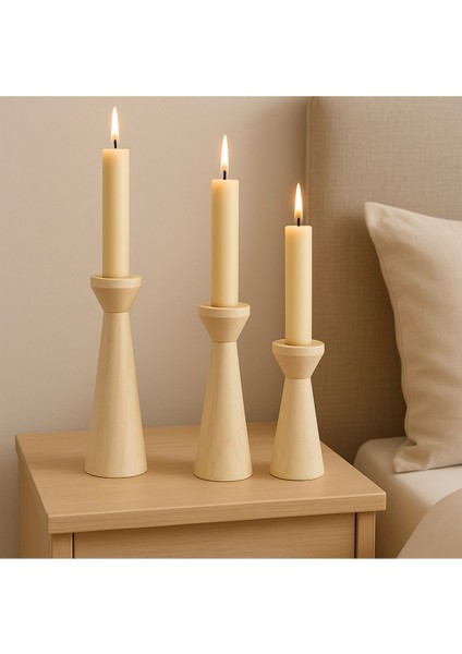 El Yapımı Doğal Ahşap Şamdan Seti, Rustik Dekor, 3'lü, Farklı Boyutlar fırsatları