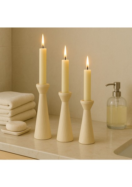 El Yapımı Doğal Ahşap Şamdan Seti, Rustik Dekor, 3'lü, Farklı Boyutlar indirimleri