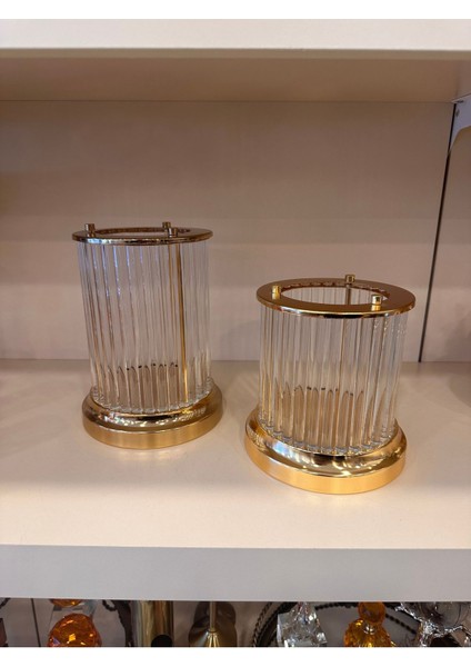 Şeffaf Cam Mumluk, Pirinç Detaylı, Zarif ve Şık Dekoratif Aksesuar modelleri