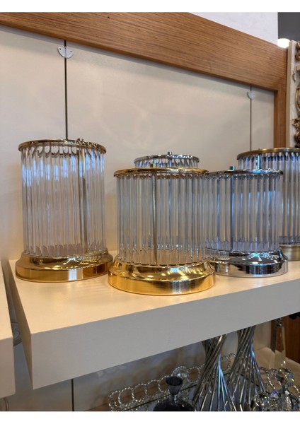 Şeffaf Cam Mumluk, Pirinç Detaylı, Zarif ve Şık Dekoratif Aksesuar indirimleri