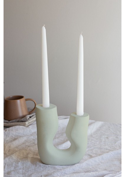 Haki Büyük Asimetrik 2 Kollu Beton Şamdan Seti, Şık ve Modern Dekorasyon Için fiyatları