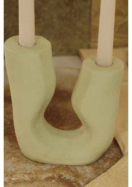 Haki Büyük Asimetrik 2 Kollu Beton Şamdan Seti, Şık ve Modern Dekorasyon Için fırsatları