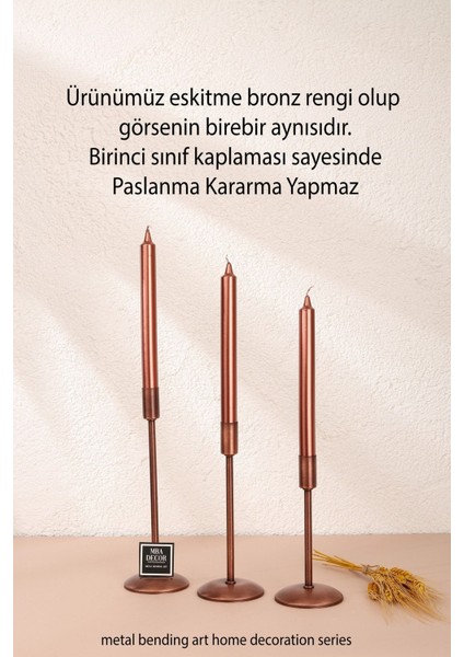 3'lü Bakır Eskitme Şamdan Mumluk, Şık ve Uzun Tasarım, Ev Dekorasyonu fiyatları