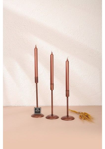 3'lü Bakır Eskitme Şamdan Mumluk, Şık ve Uzun Tasarım, Ev Dekorasyonu modelleri