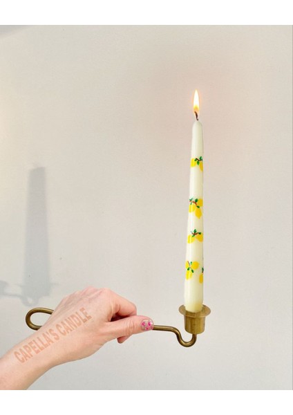 El Çizimi Limon Desenli Kokulu Mum, El Yapımı Şamdan ile Ortamınıza Ferahlık Katın