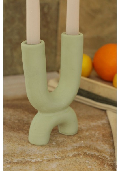 Haki Iskandinav Tarzı Büyük 2 Kollu Beton Şamdan - Çiftli Mum Seti fiyatları