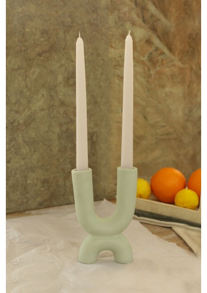 Haki Iskandinav Tarzı Büyük 2 Kollu Beton Şamdan - Çiftli Mum Seti modelleri